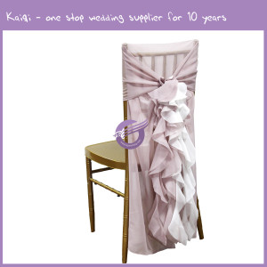 blush pink bridal chiffon ruffled chair hood 2 tones chair sash tail