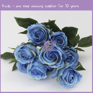 blue fabric flowers 9-head rose 