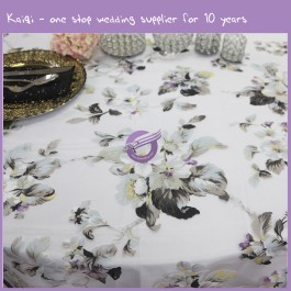 White Grey Floral Organza Table Cloth MQ0005F