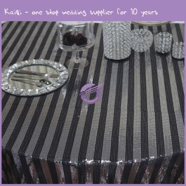 Black Silver Strip Sequins Table Cloth MX0025E