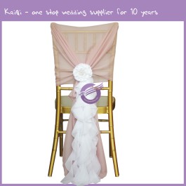 Blush Pink Bridal Chiffon Ruffled Chair Hood White Chair Sash Tail with Artificial Flower 19869