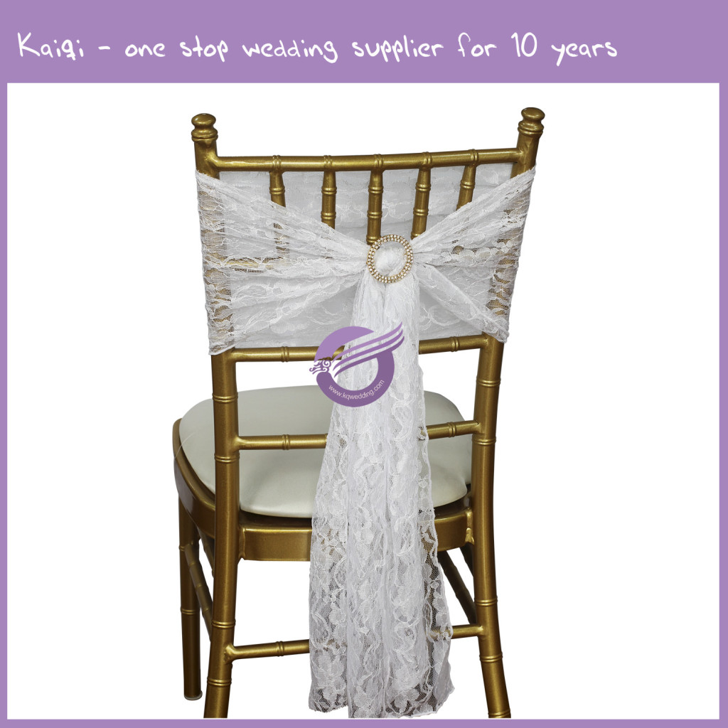 White Elegant Lace Chair Sash Wholesale 19773 Kaiqi Wedding